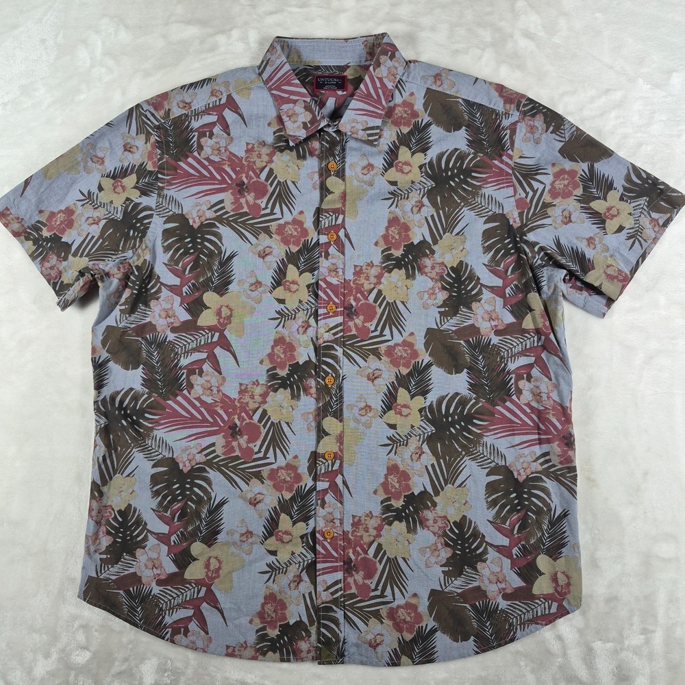 UNTUCKit Button Up Shirt Men's XL Blue‎ Tropical Floral Desisto Short Sleeve